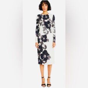 Maggy London Black and White Floral Long Sleeve Dress